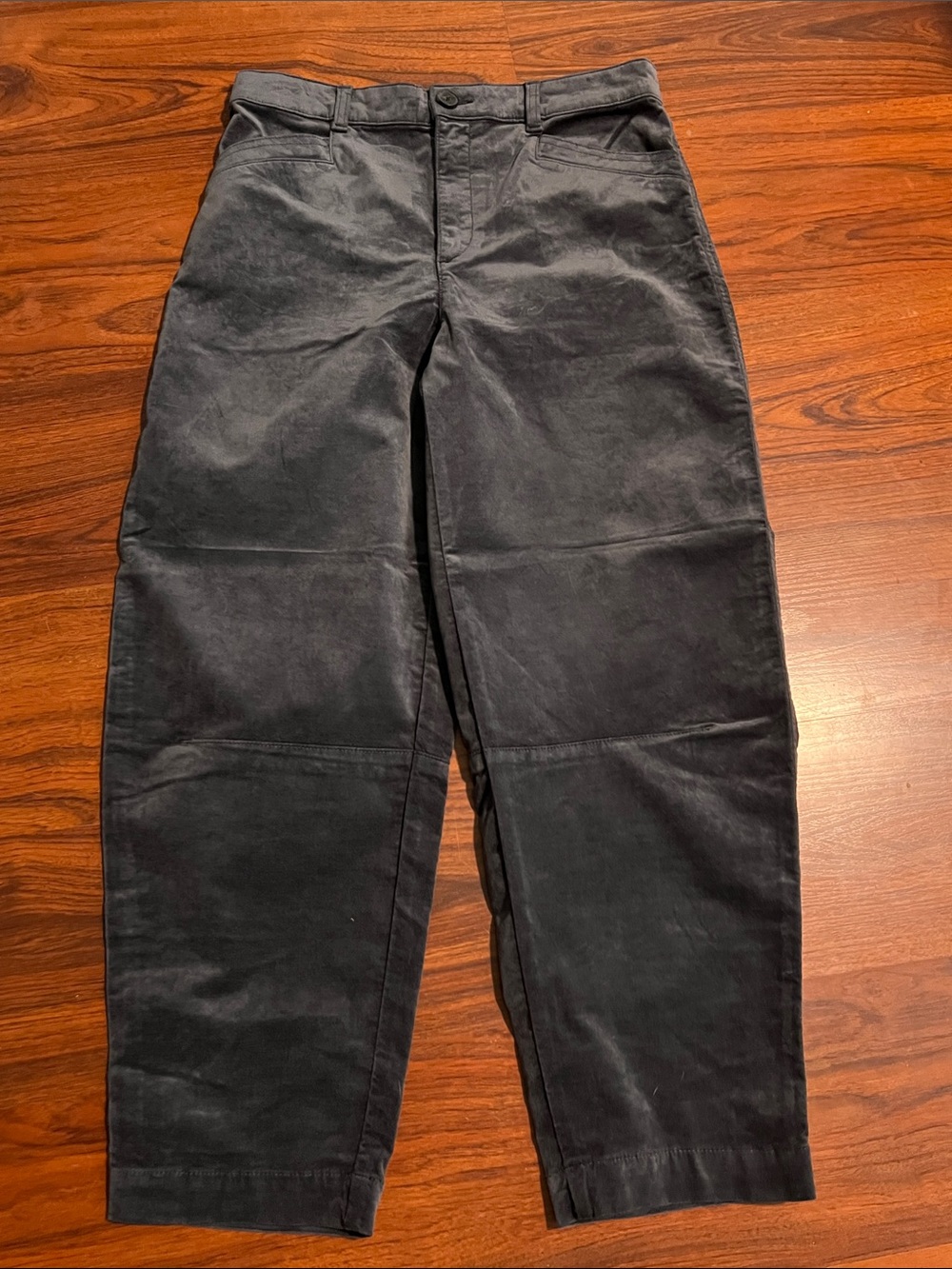 LOFT barrel Leg Pants in velvet stretch Coastal Grey